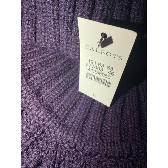 Talbots Sweater Womens Large Purple Cable Knit Lambswool Turtleneck NWT - Picture 3 of 7